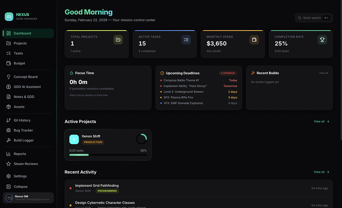 Nexus Game Manager Dashboard